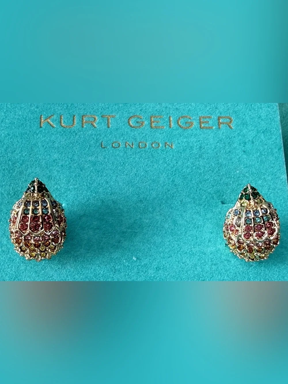 Kurt Geiger NWT Gold Tone Eagle Head Earrings with Rainbow Colored Crystals